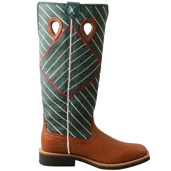 Twisted X Buckaroo Cowboy Boots Kids Cognac Square Toe Leather Teal Boy’s 2.5 M - Picture 1 of 9